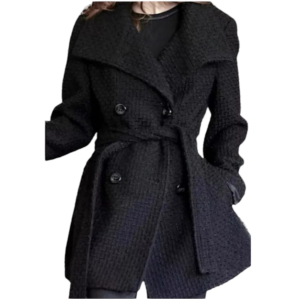 Vintage Calvin Klein Wool Double Breasted Tweed Textured Winter Trench